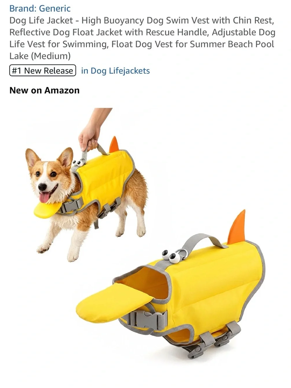 Amazon Yellow Dog Life Jacket with Gray Straps - never used. Showed up too late